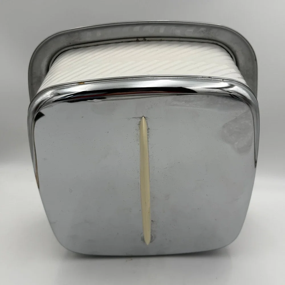 Vintage Mid Century Chrome Metal Cake Carrier Box with Tray and Server Cream